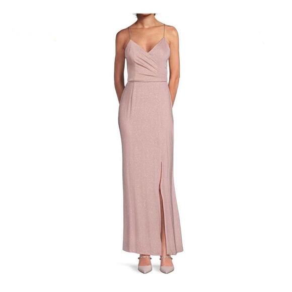 Eliza J Ruched Pink Sparkle Knit Evening Prom Gown Size 8 - Picture 1 of 7